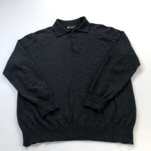 Cashmere Boutique Large Mens Pullover Button Polo Collared Sweater Gray